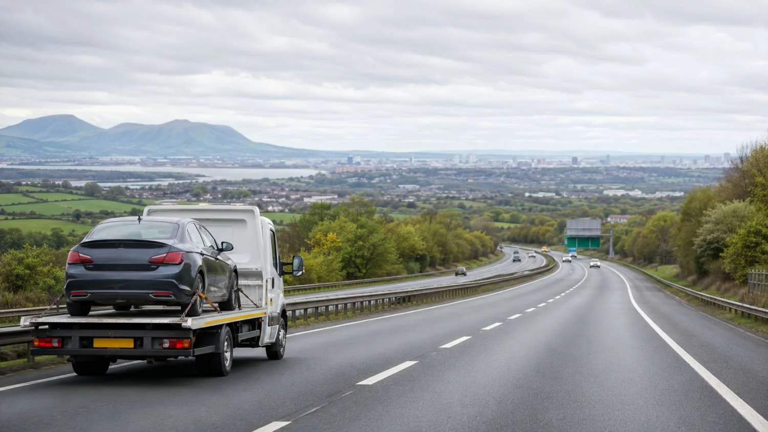 Recovery truck on a UK motorway for nationwide car recovery
