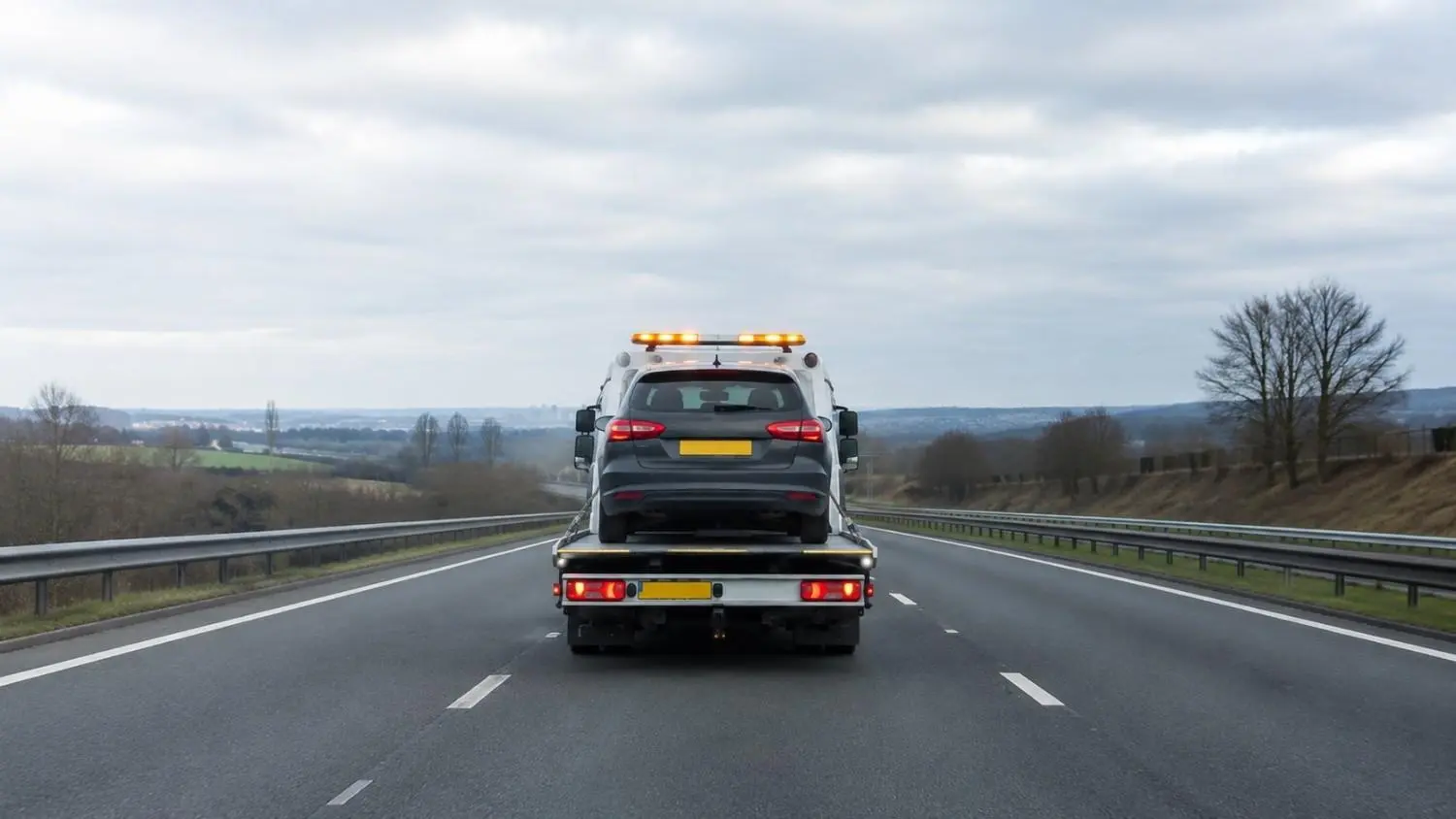 Recovery truck on a UK motorway for nationwide vehicle recovery